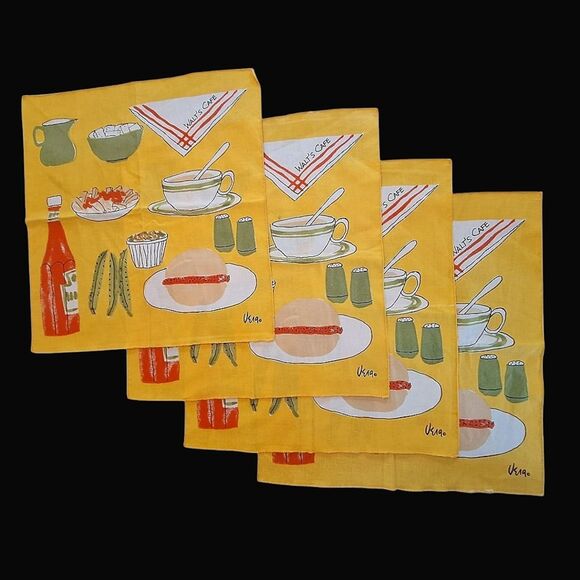 Vera Neumann Walt’s Cafe FOUR Cloth Napkins Table Linens Vintage Kitsch Decor - Picture 4 of 16